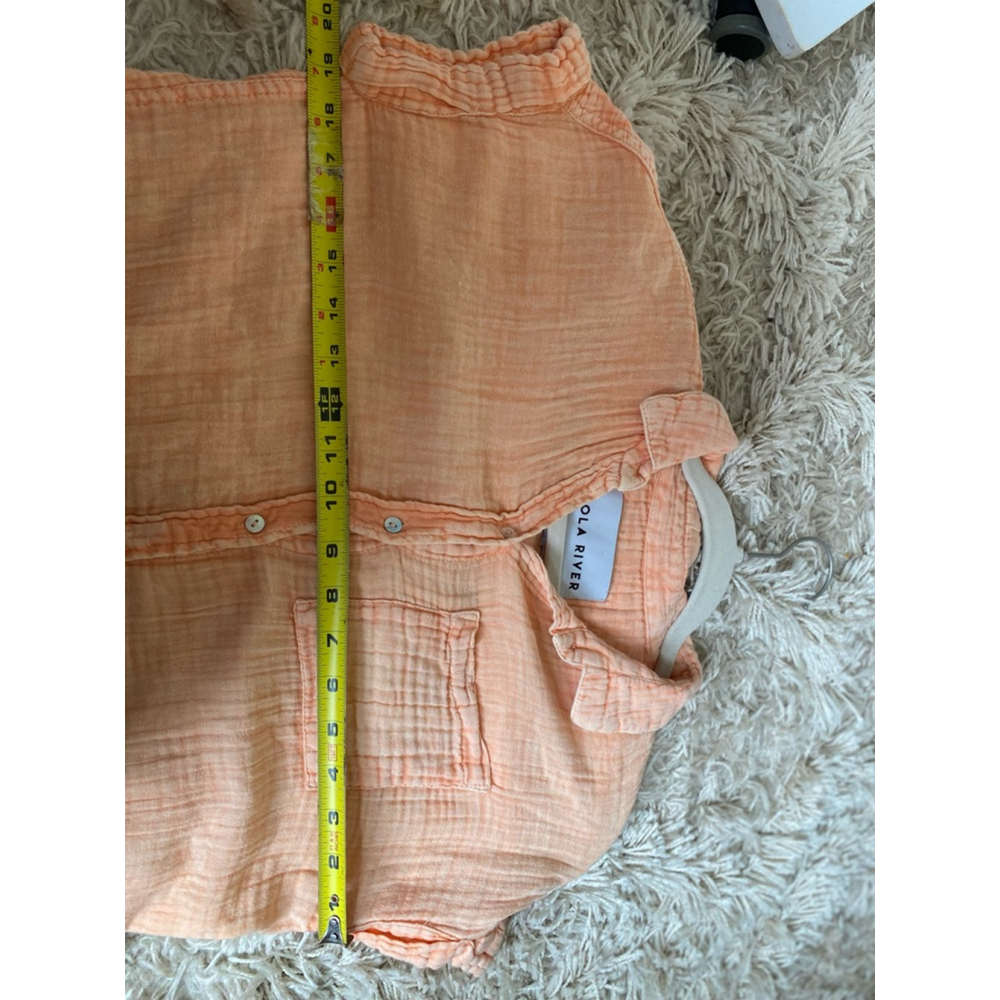 Lola River Gauze Peach Shirt Cotton Button Up Collared Beach Resort Coastal Boho - Picture 5 of 7